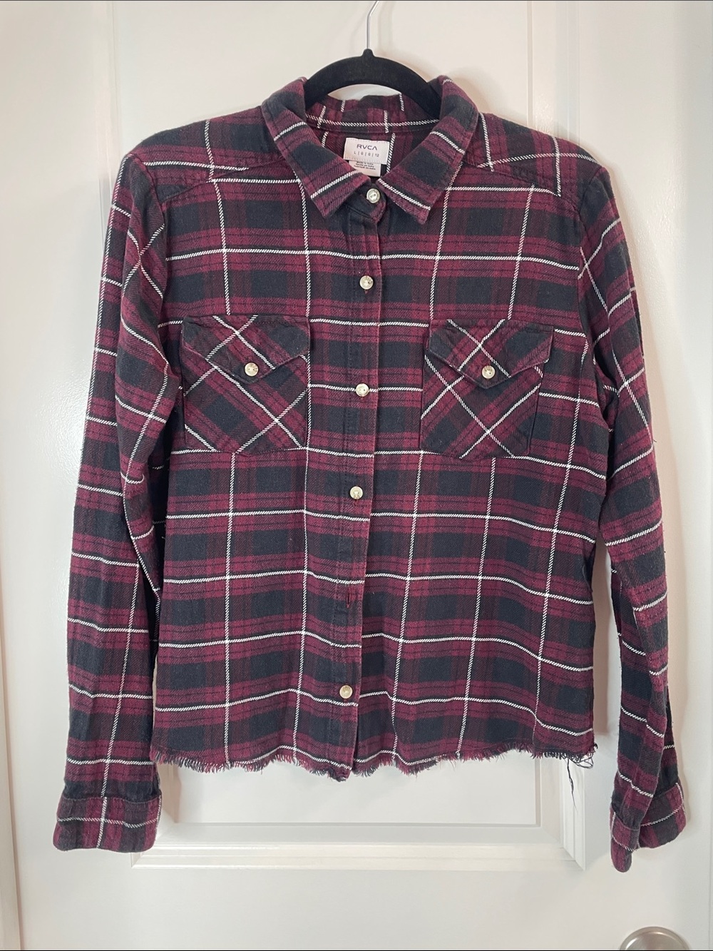 RVCA Maroon and Black Plaid Flannel Shirt